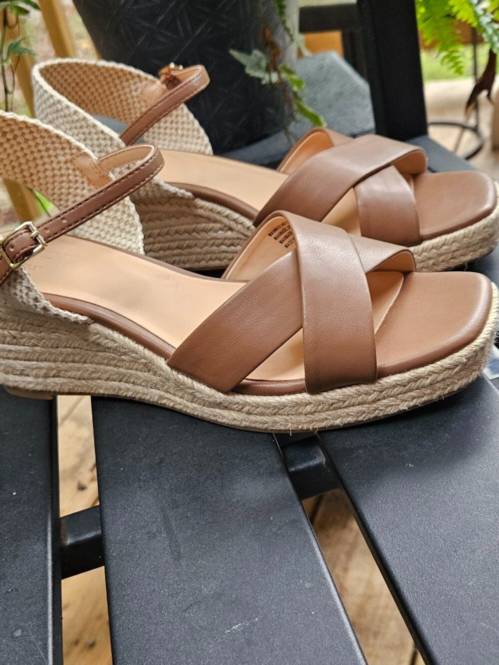 Loft Brown Crisscross Wedge Sandals Sz 8M